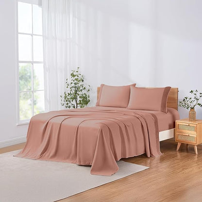 Modern Threads 4 Piece Microfiber Sheet Set – Soft Cooling Bed Sheets with Crochet Lace – Deep Pocket, Wrinkle Free, Breathable, Hotel Luxury Bedding, Rose Pink, King