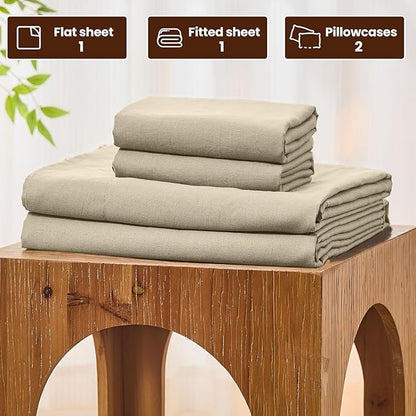 Bedlifes 100% French Pure Linen Sheets California King Size Breathable and Cooling Flax Sheet Set Soft Durable and Moisture Wicking 16 Inch Deep Pocket-4 Piece(Cal King,Taupe)