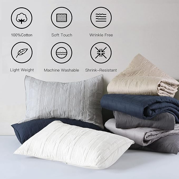 HORIMOTE HOME 100% Cotton Quilt Set King Size, White Pre-Washed 3-Piece Bedspread Coverlet Set, Cozy Lightweight Stitching Decorative Bedding Cover with 2 Shams in Geometric Pattern for All Season