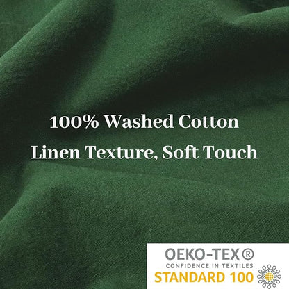 NEXHOME PRO Duvet Cover Set Kids Twin Size Linen Feel Textured Organic Natural 100% Washed Cotton Duvet Cover 2 Pieces Bedding Set with Zipper Closure, Breathable, Forest Green (No Comforter)