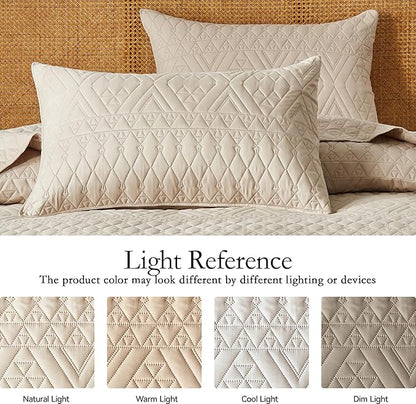 akkialla King/Cal King Size Quilt Bedding Set,Beige Lightweight Microfiber Soft Bedspread,Modern Style Geometric Pattern Coverlet Set for All Seasons,3 Piece(1 Quilt,2 Pillow Shams)