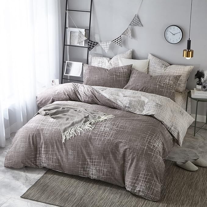 VM VOUGEMARKET King Duvet Cover Gray brown,Reversible Abstract Duvet Cover Set with Zipper,100% Cotton-Hotel Quality Modern Men/Women bedding Set-King,Artwork