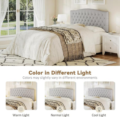 Queen Headboard Only, Velvet Classic Tufted Design, Light Gray | 2 installation options: 1.bed frame mount 2.wall mount (for adjustable bed), Classic hand-tufted headboard king size