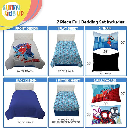 Sunny Side Up Kids Comforter Set Includes Sheets and Pillow Covers - Soft and Cozy Bed Set for Stylish Room Decor, Gray - Spiderman, 7 Piece Full Bedding