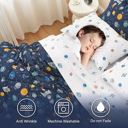 Queen Size Space Kids Bedding Set for Boys, 7 Pieces Super Soft Lightweight Microfiber Comforter Set with Sheets, Bed in a Bag, Children Bed Set