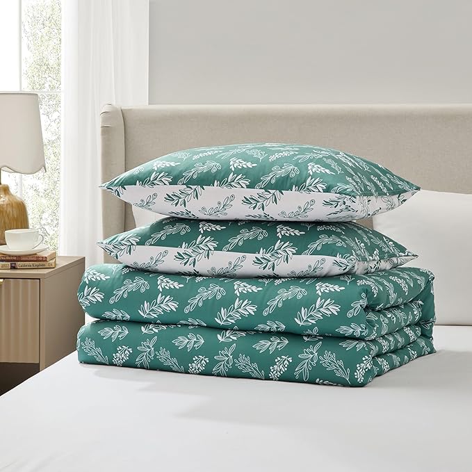 Nestl Full Size Comforter Sets - Green Bed in a Bag Full Size, 3 Pieces Reversible Bed Set, Soft Floral Bedding Set, All Season Botanical Comforters with Pillow Shams