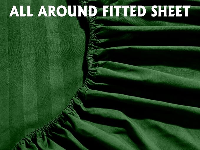 Elegant Comfort Softest and Coziest 6-Piece Sheet Set - 1500 Premium Hotel Quality Microfiber - Deep Pocket, Wrinkle Resistant 6-Piece Damask Stripe Bed Sheet Set, Full, Hunter Green