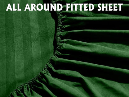 Elegant Comfort Softest and Coziest 4-Piece Sheet Set - 1500 Premium Hotel Quality Microfiber - Deep Pocket, Wrinkle Resistant 4-Piece Damask Stripe Bed Sheet Set, Twin XL, Hunter Green