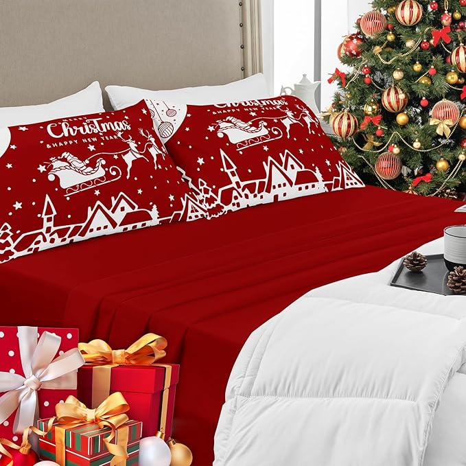 YIYEA Christmas Pillow Cases Queen Size Set of 2, Ultra Soft Double Brushed Microfiber Pillowcases Queen, Christmas Bed Pillow Covers, Fade Resistant, Easy Slip-On (20"x30")