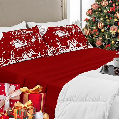 YIYEA Christmas Standard Pillow Cases Set of 2, Ultra Soft Double Brushed Microfiber Pillowcases Standard, Christmas Bed Pillow Covers, Fade Resistant, Easy Slip-On (20"x26")