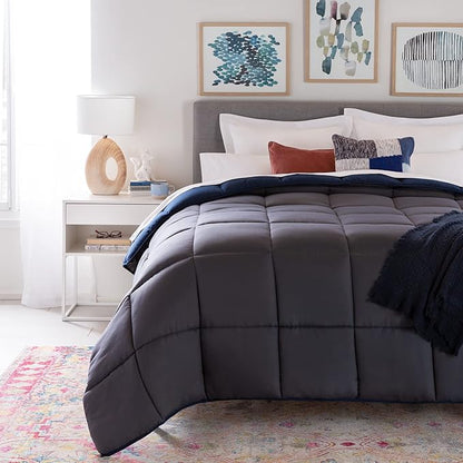 Linenspa Reversible Down Alternative Comforter and Duvet Insert, California King – All-Season Comforter with Box Stitch and 8 Duvet Loops – Bedding for Kids, Teens, and Adults – Navy / Graphite