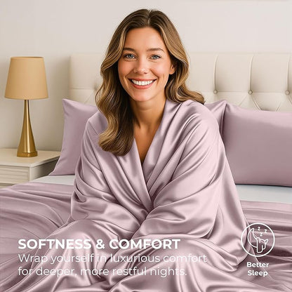 Pure Bedding Satin Sheets Twin [3-Piece, Champagne Pink] Hotel Luxury Silky Bed Sheets - Extra Soft 1800 Microfiber Sheet Set, Wrinkle, Fade, Deep Pocket Fitted Sheet, Flat Sheet, Pillow Cases