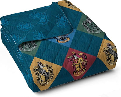Warner Bros Harry Potter House Crest Sampler Quilted Throw Blanket, Wizarding World Design, Adults Boys Girls, Soft Lightweight Bedding for Bed, or Couch, 60 x 80 inches