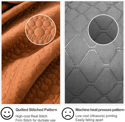HORIMOTE HOME Quilt Set Queen Size Burnt Orange, Classic Geometric Spots Stitched Pattern, Pre-Washed Microfiber Chic Rustic Look, Ultra Soft Lightweight Quilted Bedspread for All Season, 3 Pieces