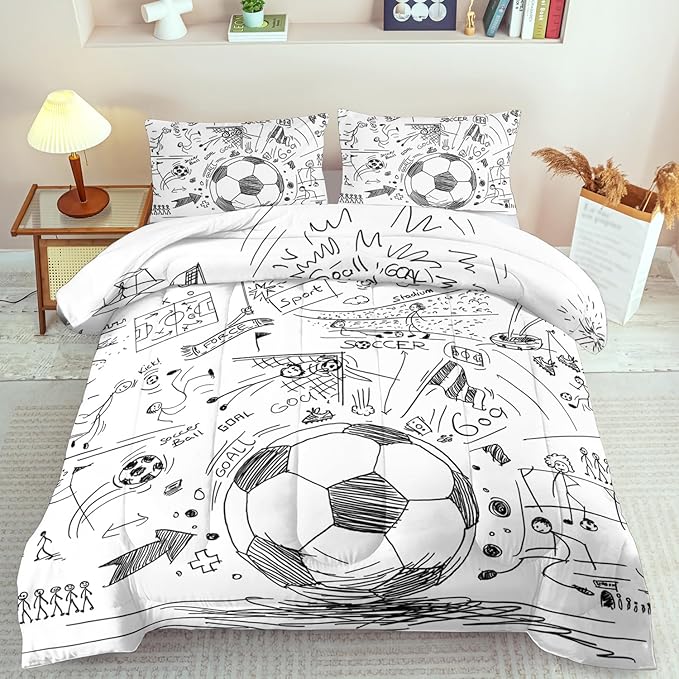 Football Sports Comforter Sets for Boys Full,Soccer Comforter Sport Bedding for Boys Room,Gaming Bed Soccer Bedding Full Set,Games Quilt Bedroom Bed Decor Kids and Teen
