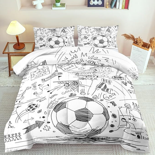 Football Sports Comforter Sets for Boys Full,Soccer Comforter Sport Bedding for Boys Room,Gaming Bed Soccer Bedding Full Set,Games Quilt Bedroom Bed Decor Kids and Teen