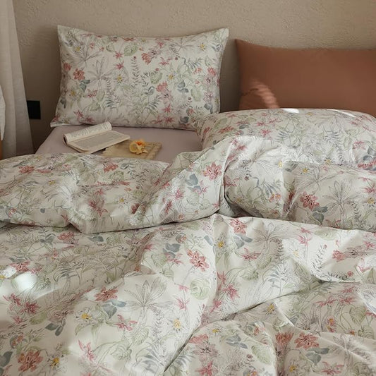 Floral Twin XL Comforter Set Down Alternative Girls Bedding Set 100% Cotton Farmhouse Fluffy Boho Bedding Comforter Sets Puffy Machine Washable Soft Lightweight Bed Comforter with 2 Pillowcases