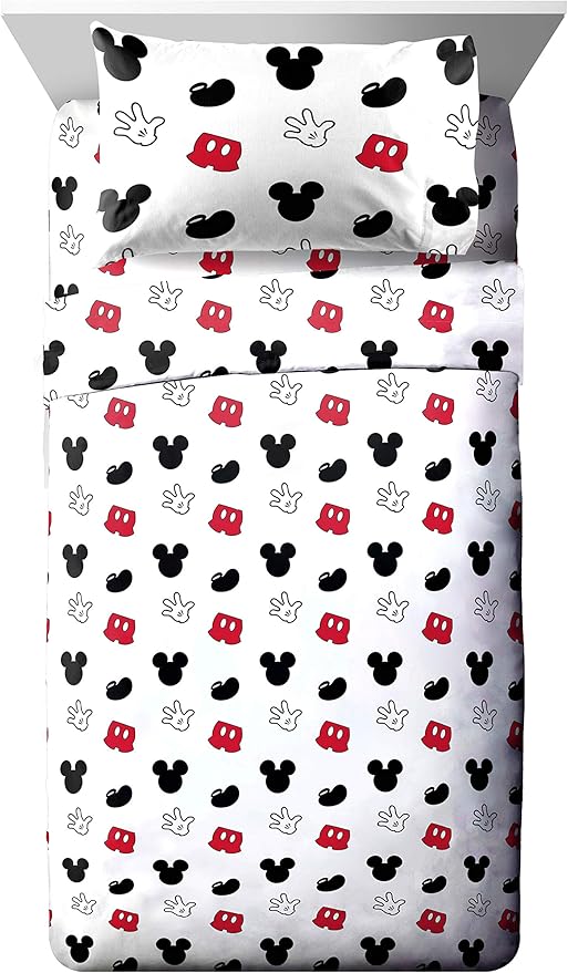 Jay Franco Kids Sheet Set with Fitted, Flat Sheets & Pillow Cover - Ultra-Soft Bedding with Pillowcase for Room Decor, White - Mickey Mouse, 3 Piece Twin