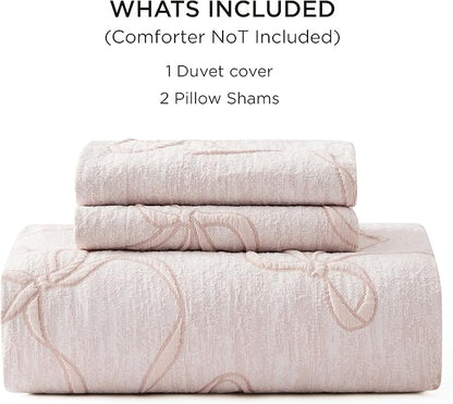 Bedsure Pink Duvet Cover King Size with Bowknot Jacquard Design, Soft and Elegant Boho Bedding Set, Luxurious Craftsmanship for a Stylish Bedroom,Includes 1 104"x90" Duvet Cover & 2 Pillow Shams
