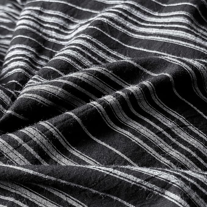 Striped Twin Size Duvet Cover Black Washed Cotton Twin Comforter Cover Grey Vertical Stripe Farmhouse Zipper Duvet Cover Set with Ties Soft Boho Bedding Set Minimalist Duvet Protector