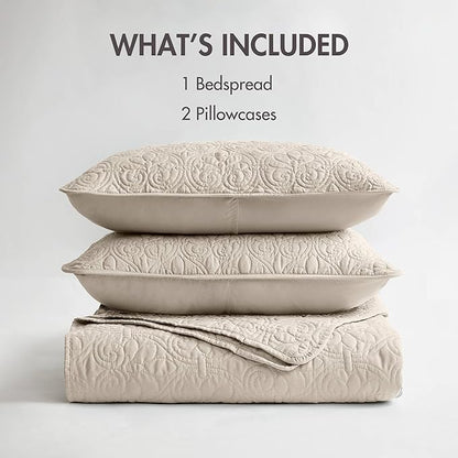 Madison Park Quebec Queen Size Quilt Bedding Set - Ivory , Damask – 3 Piece Bedding Quilt Coverlets – Ultra Soft Microfiber Bed Quilts Quilted Coverlet