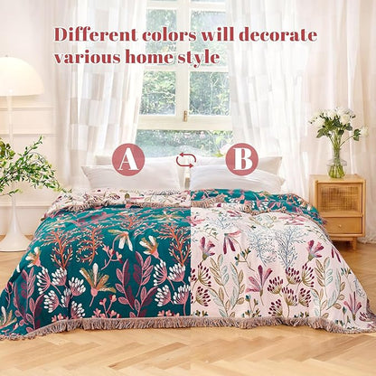 MSGKV Boho Throw Blanket for Couch 50"x60" Floral 100% Cotton Blanket Spring Breathable Lightweight Farmhouse Flower Blankets for Sofa Home Decor Muslin All Seasons