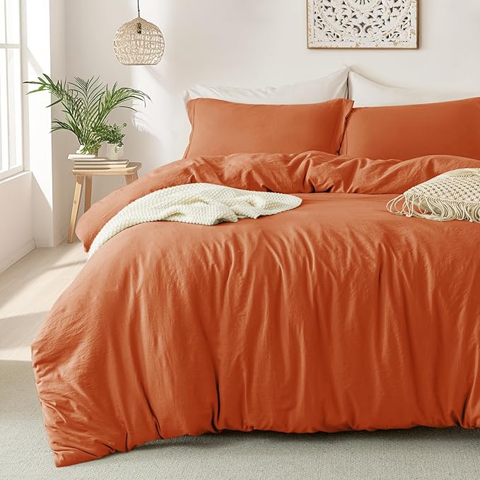 MILDLY Super Soft Duvet Cover 2pcs - 100% Washed Microfiber Rust Comforter Cover Set with Zipper Closure & Corner Ties (No Comforter)