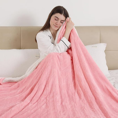 ESTINGO Heated Blanket Throw, Electric Throw Blanket with 5 Heating Levels & 4 Hours Auto Off, Soft Cozy Flannel Sherpa Electric Heated Blanket with ETL Certified for Office, 50"x60", Pale Pink