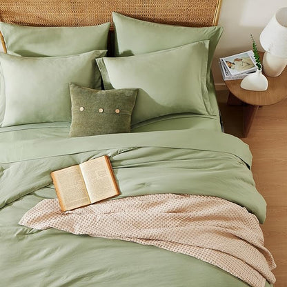 WRENSONGE Super King Comforter Set - 7 Pieces Sage Green Soft Bed in a Bag Super King with Fitted Sheet, Flat Sheet, 2 Pillow Shams, and 2 Pillowcases- Warm Bedding Sets for All Season