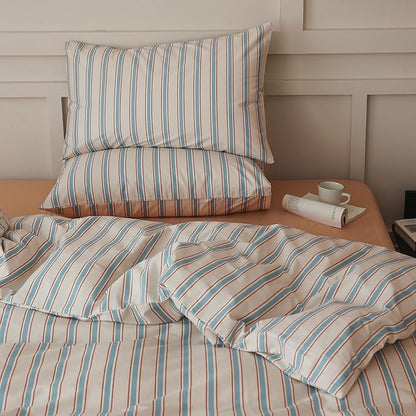 LifeTB Striped Duvet Cover Set King 3 Pieces Blue Brown Stripes Pattern Printed Bedding Set King 100% Cotton Retro Striped Comforter Cover Comfy Soft Breathable Duvet Cover with 2 Pillowcases