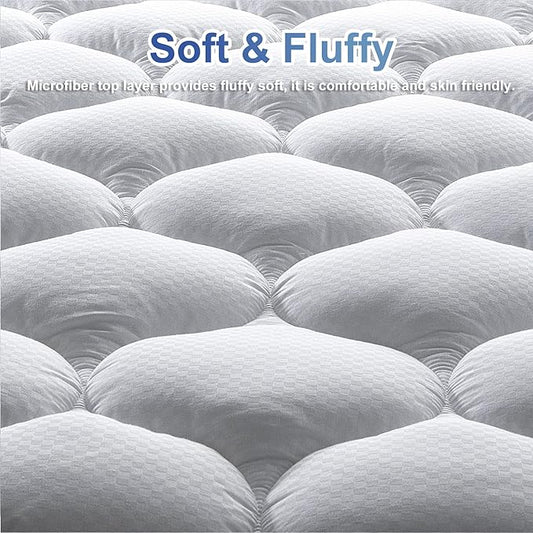MATBEBY Bedding Quilted Fitted Full Mattress Pad Cooling Breathable Fluffy Soft Mattress Pad Stretches up to 21 Inch Deep, Full Size, White, Mattress Topper Mattress Protector