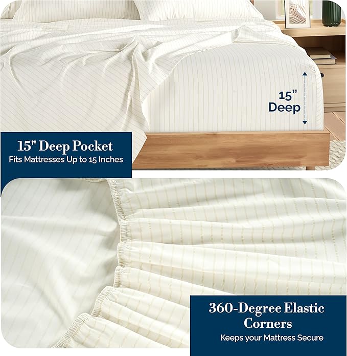 Casa Platino Sheets Twin Size Bed Set – 100% Cotton Sheet Set Twin Crisp Percale Weave with 2 Pillowcases, with 15" Deep Pocket Fitted Sheet for Secure Fit, Ultra Soft & Breathable – Sandora