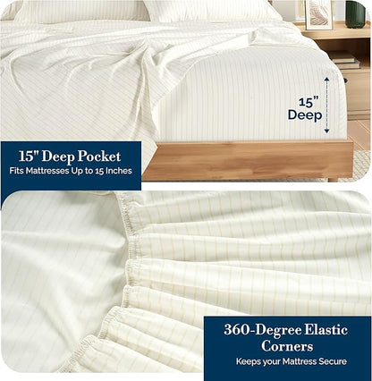 Casa Platino Sheets Twin Size Bed Set – 100% Cotton Sheet Set Twin Crisp Percale Weave with 2 Pillowcases, with 15" Deep Pocket Fitted Sheet for Secure Fit, Ultra Soft & Breathable – Sandora