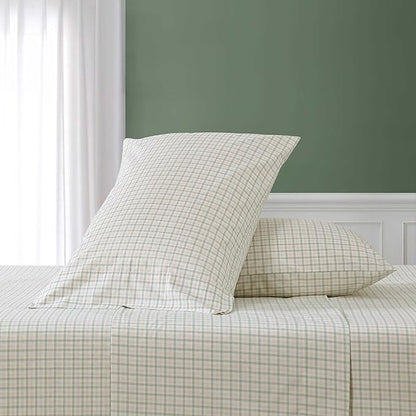 Nautica - Full Size Sheets Set, Crisp & Tailored Coastal Bedding with a Smooth Cotton Percale, Bed Sheets with Matching Pillowcases & Fitted Sheet (Calm Seas Gingham Green)
