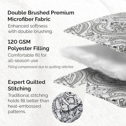 Southshore Fine Living, Inc. Boho King Quilt Set, Lightweight Bedspread, Summer Coverlet, 3-Piece Paisley Bedding Set with Two Matching Quilted Pillow Shams, California/King Quilts, Black