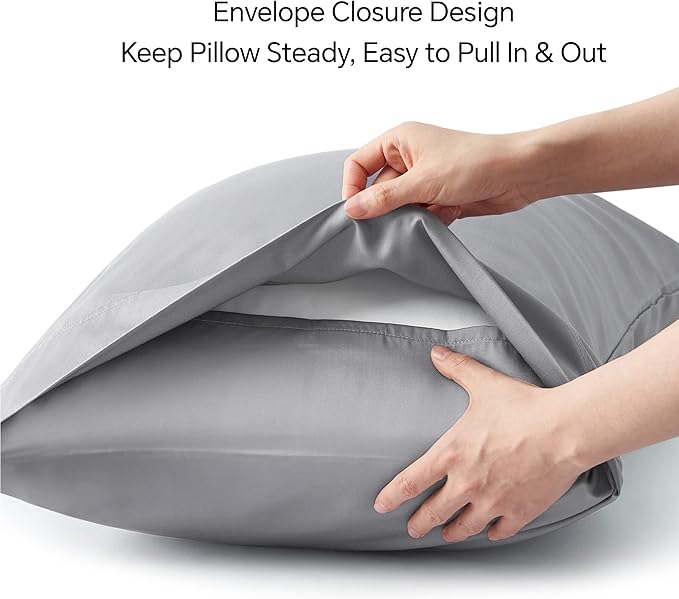 BEDELITE King Size Pillow Cases Set of 2, Rayon Derived from Bamboo, Cooling Pillow Cases for Hot Sleepers & Night Sweats, Breathable and Silky Soft Envelope Pillowcases(Silver Grey, 20"x36")
