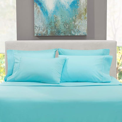 Hearth & Harbor Extra Deep Pocket King Size Sets - Fits Mattress 18-24 Inches Deep - Extra Deep Pocket Sheets - 6 Piece King Size - Aqua Blue