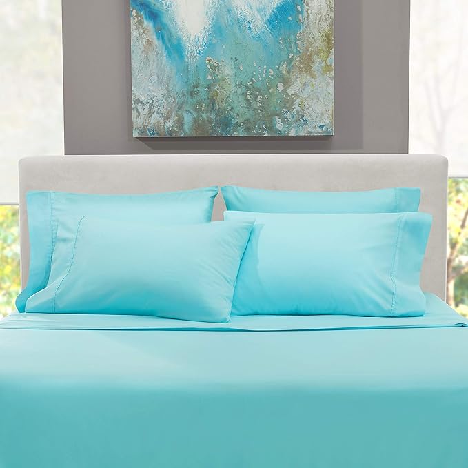 Hearth & Harbor Extra Deep Pocket Sheets - Fits Mattress 18-24 Inches Deep - Extra Deep Pocket Split King Size Sets - 7 Piece Split King Size - Aqua Blue