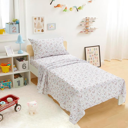 Amazon Basics Microfiber Kids' Sheet Set with Pillowcase, 3-Piece, Twin, Unicorn & Rainbow