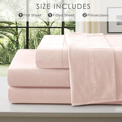 4Pcs Organic Linen Sheets California King, 100% French Linen from Normandy, Tear-Resistant Pink Cal King Sheet Set with 16 Inch Deep Pocket, 1 Flat Sheet, 1 Fitted Sheet, 2 Pillowcases