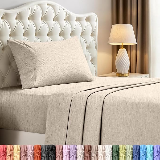Utopia Bedding Twin Sheet Set – 3 Piece Bed Sheets for Cal King Size Bed, Soft and Breathable Microfiber, Includes 1 Fitted Sheet, 1 Flat Sheet and 2 Pillowcases (Heather Beige)