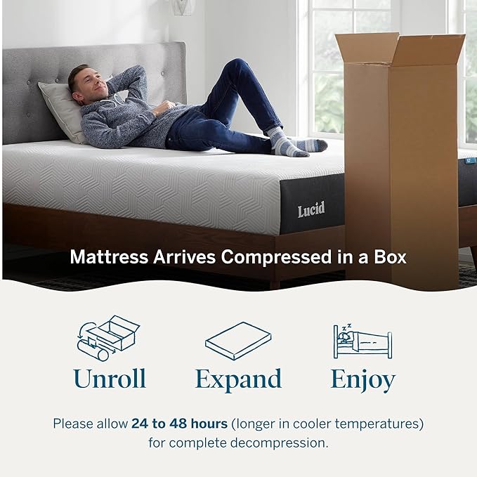 Lucid 12 Inch Memory Foam Mattress - Medium Firm Feel - Infused with Refreshing Bamboo Charcoal and Cooling Gel - Bed in a Box - Temperature Regulating, Pressure Relief - Breathable - California King