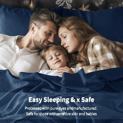 LBRO2M 100% Pure Linen Sheet Set Deep Pocket Up to 16" Bed Sheets Sets, Natural Flax Beddings Soft, Breathable, Comfortable for All Seasons 6 Pcs Sheet Set Cal King Size, Navy Blue