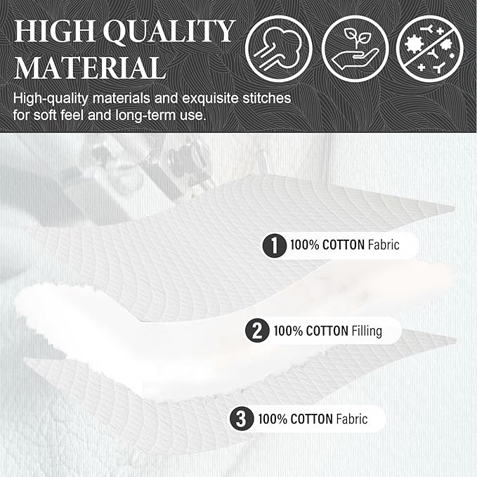 SahSahCasa Quilt Set King Size, 100% Cotton Quilt Bedding Set Bedspread, Diamond Pattern Stitching Solid Color Chic Lightweight Quilted Comforter for King Bed, White, All Season, 3 Pieces