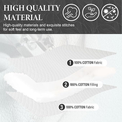 SahSahCasa Quilt Set King Size, 100% Cotton Quilt Bedding Set Bedspread, Diamond Pattern Stitching Solid Color Chic Lightweight Quilted Comforter for King Bed, White, All Season, 3 Pieces