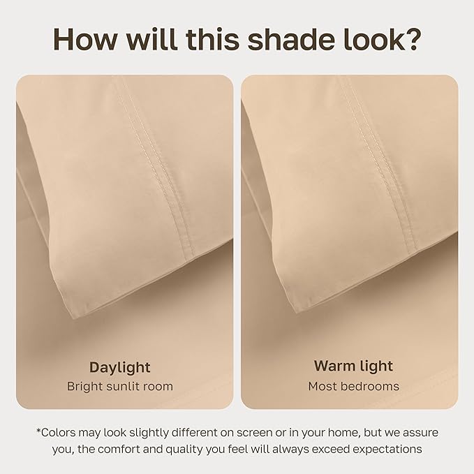California Design Den Twin Bed Sheets 100% Cotton Sateen, 600 Thread Count, Soft, Twin Sheet Set, Bedding Sheets & Pillowcases (Golden Tan)