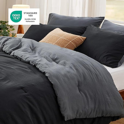 Bedsure California King Comforter Set, Black Grey Soft Prewashed Bedding for All Seasons, 3 Pieces GentleSoft™ Bed Set, 1 Lightweight Comforter (104"x96") and 2 Pillowcases (20"x36")