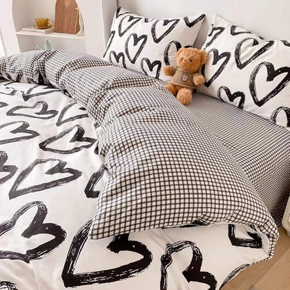 Houseri Love Comforter Set King Heart Shaped Bedding Sets White and Black Comforter for Women Men Love Heart Bedding Comforters King Size