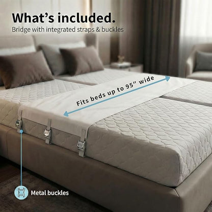 Twin to King Bed Converter | No Slipping | Innovative Solution as Bed Bridge for Couples & Families | Split King Gap Filler for Adjustable Bed, Installed in < 5 Min