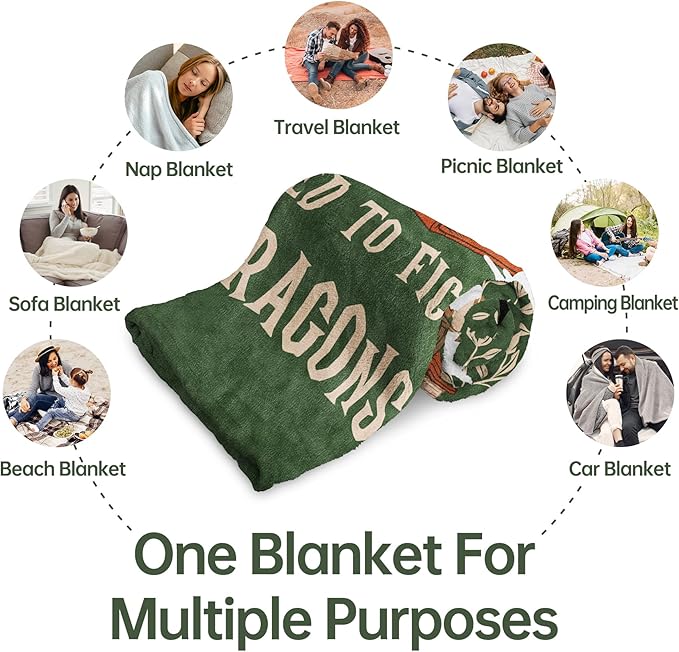 Fantasy Book Lovers Gifts, Bookish Gifts for Woman Men- Gragon Lovers Blanket, Functional Reading Gifts for Readers, Librarian, Book Nerd, Bookworm, Bookish Dragon Throw Blanket 60" x 50"
